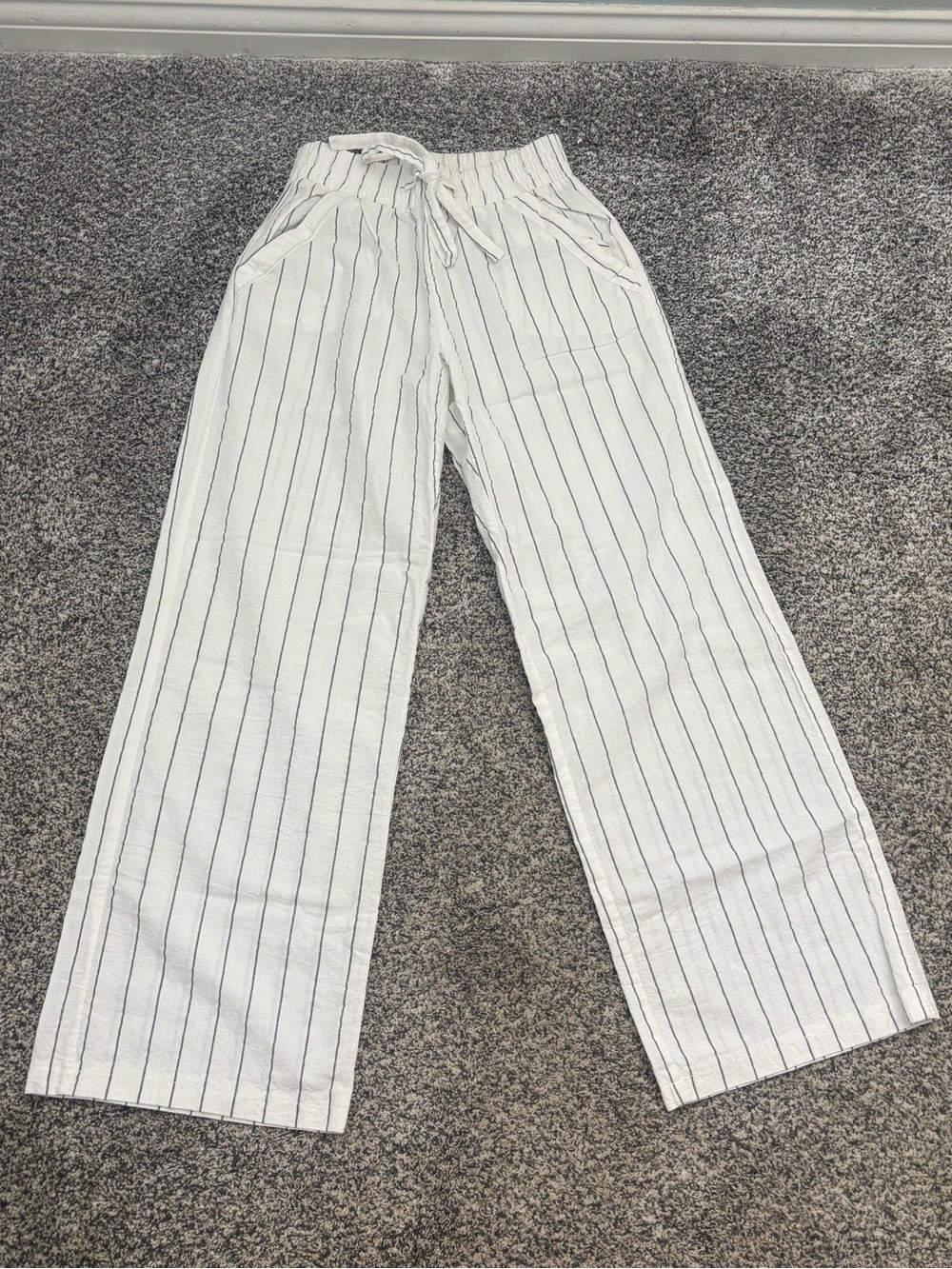 Sienna Sky White with Black Pinstripe Drawstring Pants